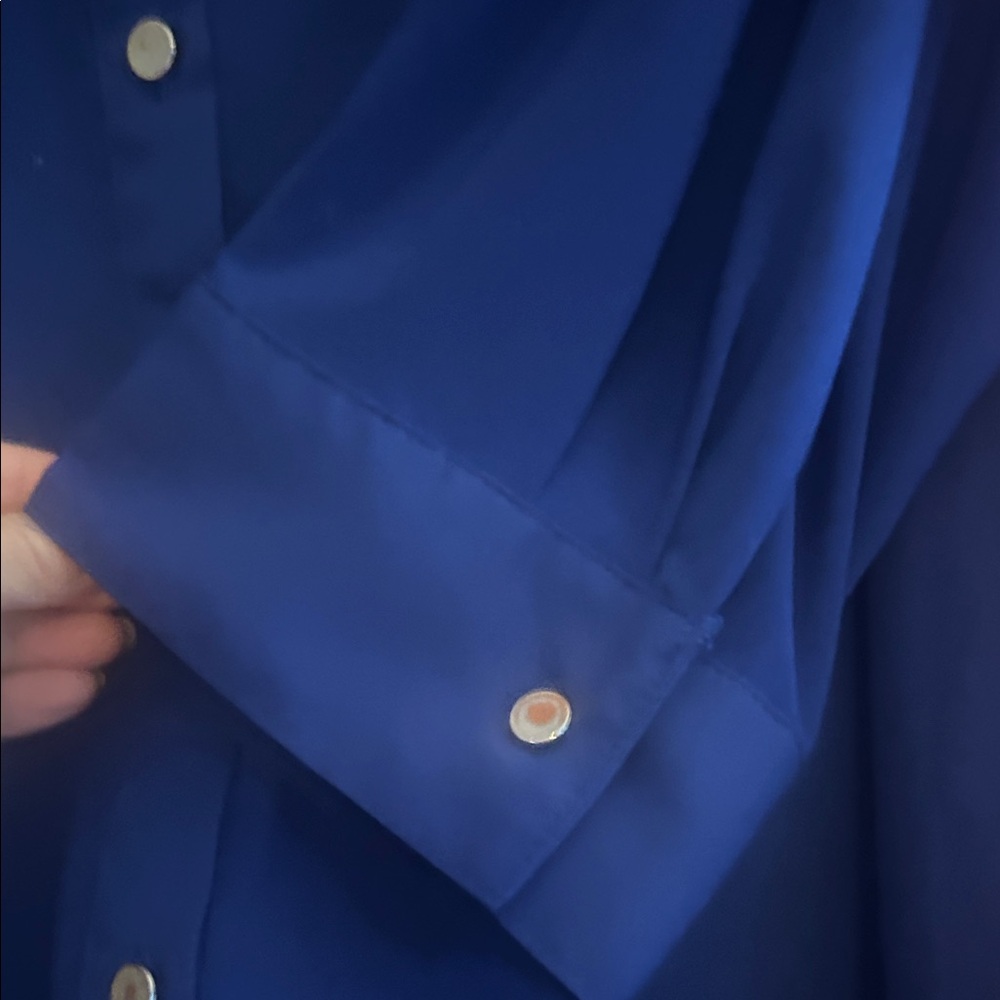 Investments Slim Factor Plus Button-Front Top in Deep Blue - Picture 4 of 5